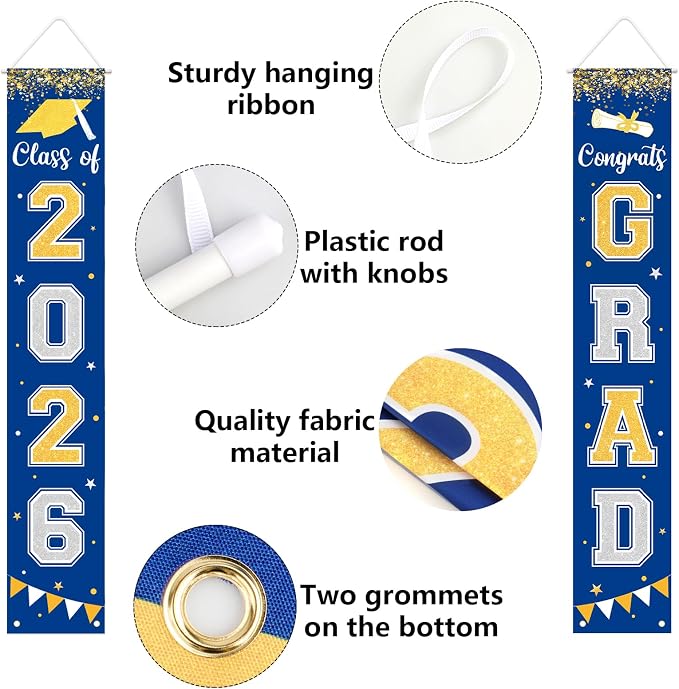Graduation Decorations 2026 GRAD Banner Blue Porch Door Sign Welcome Banner - Image 4