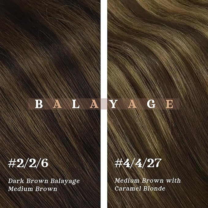 Ve Sunny Clip in Human Hair Extensions Dark Brown Balayage Caramel Blonde Human Hair Clip in Extensions 14inch Short Hair Extensions Real Human Hair Clip ins 100g 7Pcs
