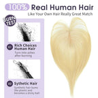 Human Hair Topper with Bangs for Women 14'' Bleach Blonde 100% Remy Human Hair Invisible Hair Piece for Thinning Hair