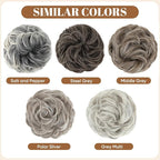 CJL HAIR Large Messy Bun Hair Piece Wavy Curly Scrunchies Synthetic Chignon Ponytail Hair Extensions Thick Updo Hairpieces for Women Polar Silver