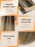 DOORES Tape in Hair Extensions, Real Human Hair, Chocolate Brown Highlight Caramel Blonde 20pcs 50g 18 Inch, Invisible Remy Straight Hair