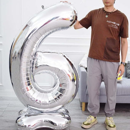 65 Inch Giant Silver Foil Number Balloon, Old Children's Birthday Party Helium - Image 2