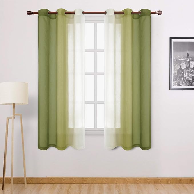 DWCN Olive Green Faux Linen Ombre Sheer Curtains by DWCN