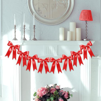 1 String of 8PCS Red Bow Garland Banner Decoration, Pre-Strung Satin Ribbon - Image 8