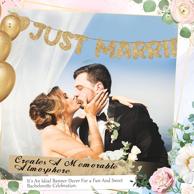 Pre Strung Just Married Banner Glitter Wedding Party Banner No DIY Just Married - Image 4