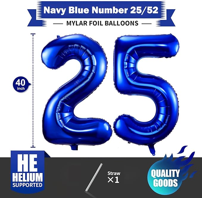 Navy Blue 25 Balloon Numbers, 40 Inch Dark Blue 25 or 52 Birthday Balloons - Image 2