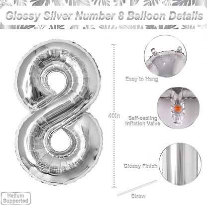 Silver Number 8 Balloon 40 Inch, Gleaming Mirror Foil - Image 4
