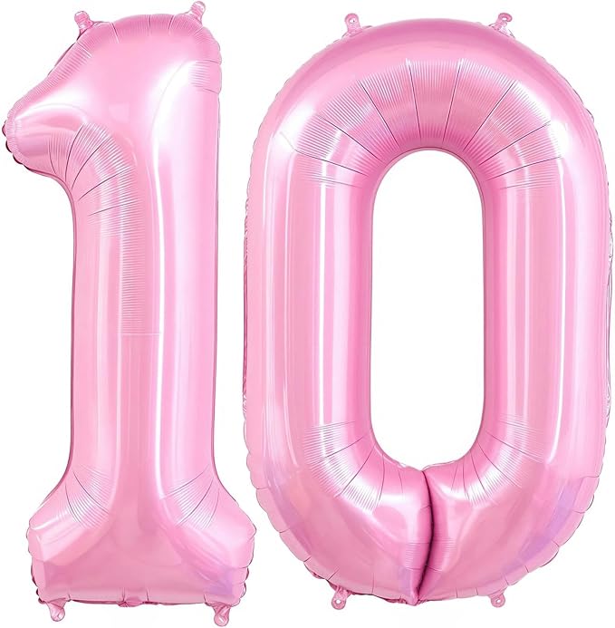 Pastel Pink 10 Balloon, Light Pink 10 Balloons Number, 40 Inch Helium Foil by BBPOOL