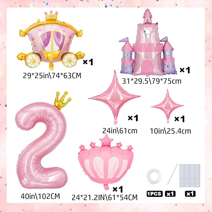 Minyu 6-Piece Princess Theme Party Decoration Set: Princess Carriage + Pink - Image 2