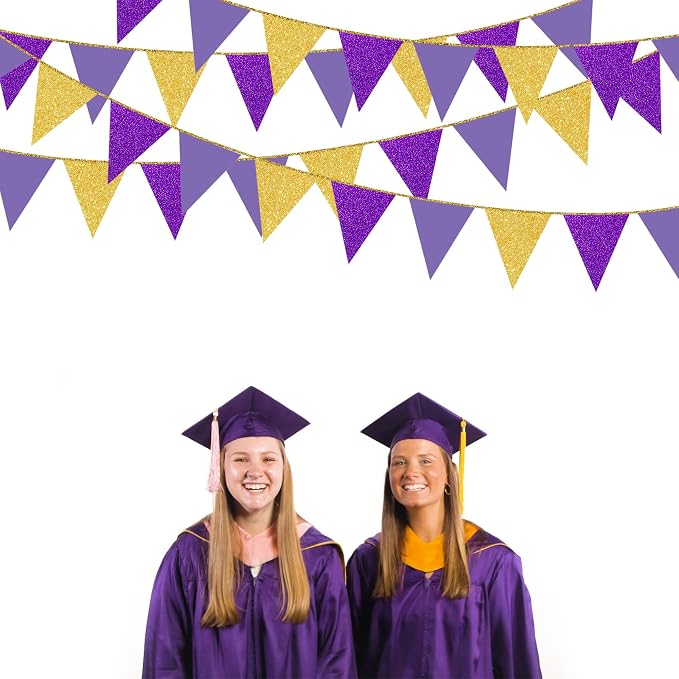30Ft Purple Gold Party Decoration Pennant Banner Flag Hanging Glitter Paper - Image 7