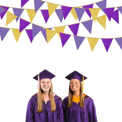 30Ft Purple Gold Party Decoration Pennant Banner Flag Hanging Glitter Paper - Image 7
