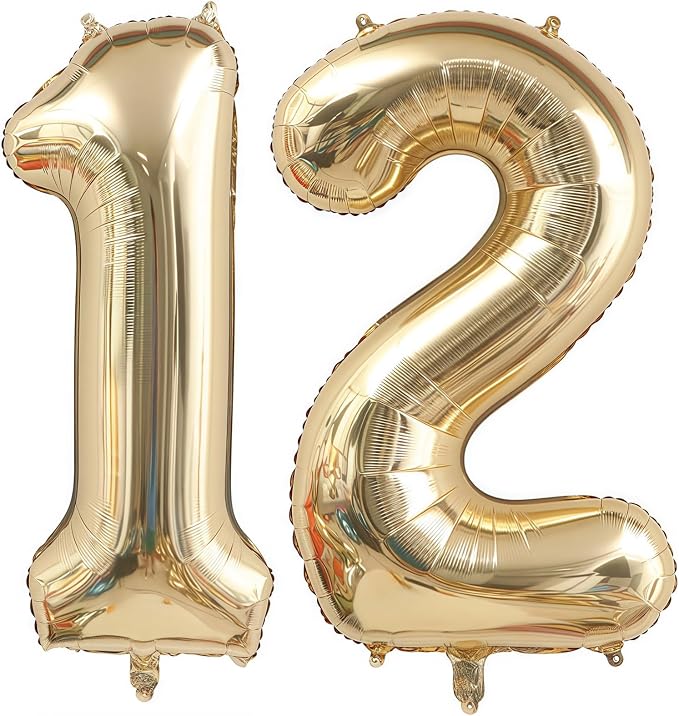 Champagne Gold 12 Balloon Number, 40 Inch Light Gold 12 Balloons Big Foil Mylar by BBPOOL