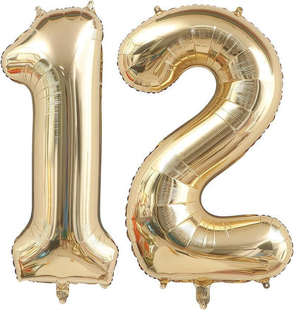 Champagne Gold 12 Balloon Number, 40 Inch Light Gold 12 Balloons Big Foil Mylar by BBPOOL