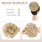 FESHFEN Messy Bun Hair Piece - Elastic Wavy Curly Hair Bun Scrunchies Extensions Synthetic Chignon Hairpieces for Women Girls, Dirty Blonde 1.5 oz