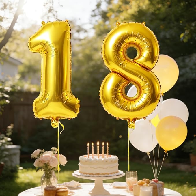 40 Inch Number 18 Balloons for 18th Birthday Party Decorations, 0-100 Gold - Image 3