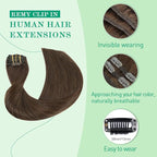 Clip in Hair Extensions Real Human Hair, SURNEL Chocolate Brown Real Human Hair Extensions Clip in Straight Remy Hair Extensions 140g 7pcs 14 Inch Hair(#4-14'')