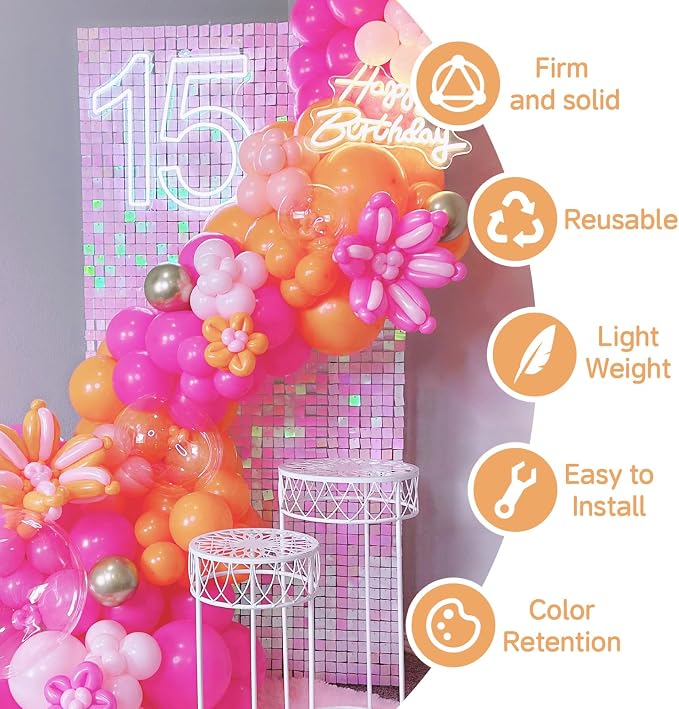 4x6 FT Iridescent Pink Shimmer Wall Backdrop, Glitter Bling Photo Backdrop - Image 3