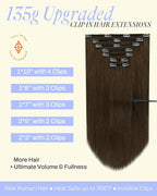 Full Shine Extensions for Women Real Hair 135 G Clip in Hair Extensions Human Hair for Adding Volume for Party 16 Inch 7 Pcs