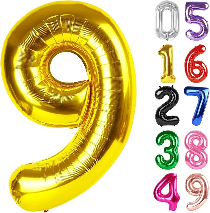 Gold Number 9 Balloon 40 Inch, 9th Birthday Party Decorations Men Women | Foil by IWERP