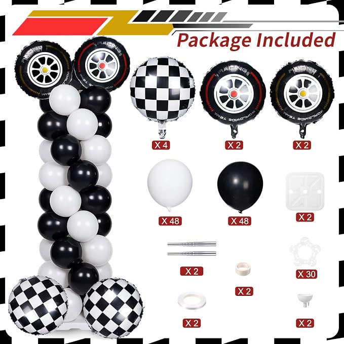 Skylety 2 Sets Race Car Balloon Column Stand Kit Adjustable Race Car Black - Image 2