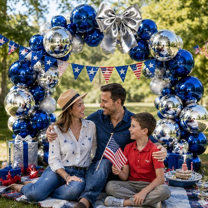 9 Pcs Blue Silver Round Foil Balloons Dark Navy Blue Metallic Silver Chrome 4D - Image 4