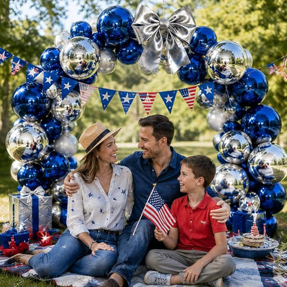 9 Pcs Blue Silver Round Foil Balloons Dark Navy Blue Metallic Silver Chrome 4D - Image 4