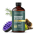 Majestic Pure 100% Pure Rosemary Oil For Hair Growth with Scalp Massager - Strengthening, Nourishing, Volumizing - Infused with Silk Protein & Castor Oil - Non GMO Verified - 4 Fl Oz