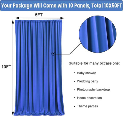 50ft x 10ft Wrinkle Free Royal Blue Backdrop Curtain - Image 6