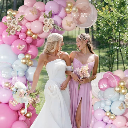 Light Pink and Blue Balloon Arch Kit, Princess Gold Pink Rose Orange Balloon - Image 3