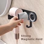 Hair Dryer Holder Wall Mounted, Hair Dryer Organizer Self Adhesive Compatible with Dyson Blow Dryer Holder Aluminum BlowDryer Holder Wall Mounted for Bathroom Black