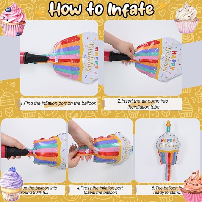Happy Birthday Cupcake Cute Foil Balloons, Rainbow Sprinkle Happy Birthday - Image 8