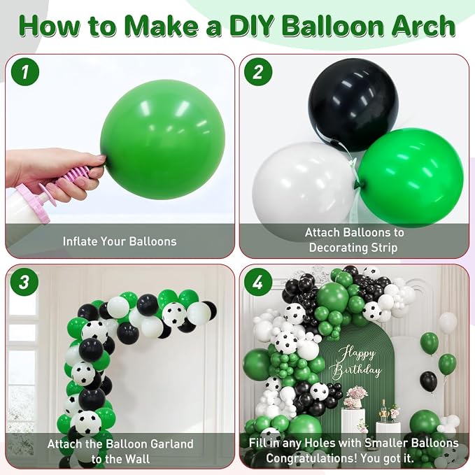 Black Green White Balloon Garland Arch Kit - Image 3