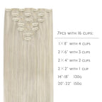 WENNALIFE Seamless Clip In Hair Extensions Human Hair, 12 Inch 80g 7pcs Ash Blonde Highlighted Platinum Blonde Real Hair Extensions Invisible PU Skin Weft Natural Remy Human Hair
