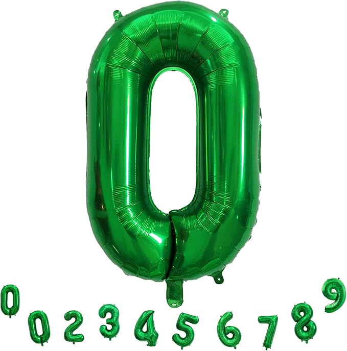 Dark Green Number Balloons for Kids, 40 Inch Foil Helium 0-9 Set Balloons - Image 9