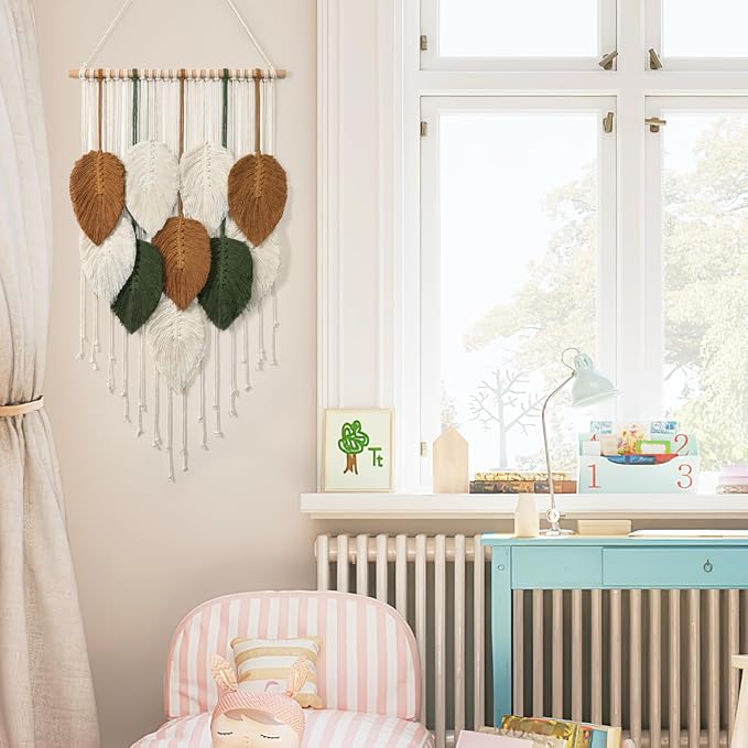 Macrame Wall Hanging Leaves Woven Tapestry Boho Chic Modern Home Decoration | - Image 6