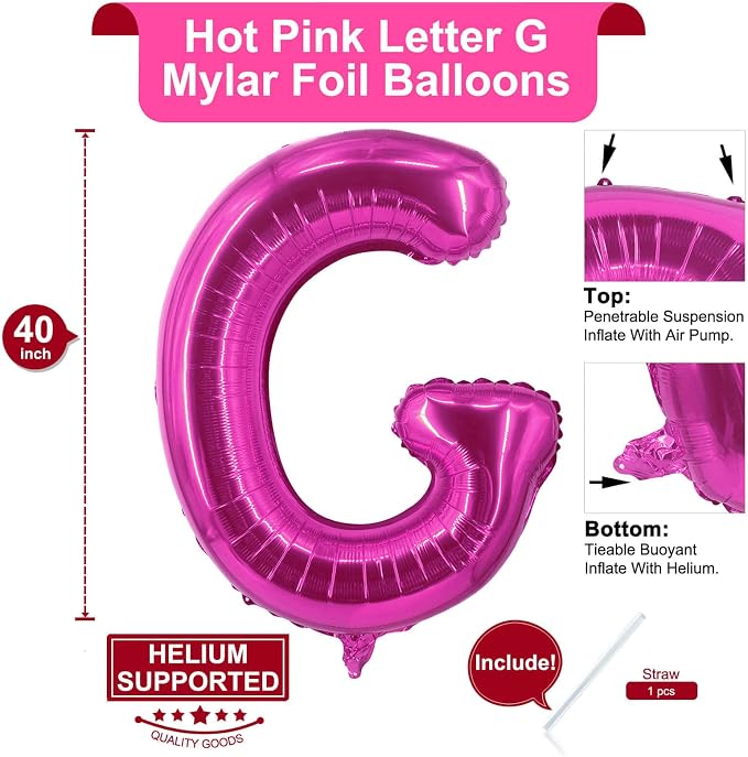 Lovoir 40 Inch Large Hot Pink Letter G Balloons Big Size Jumbo Mylar Foil - Image 2