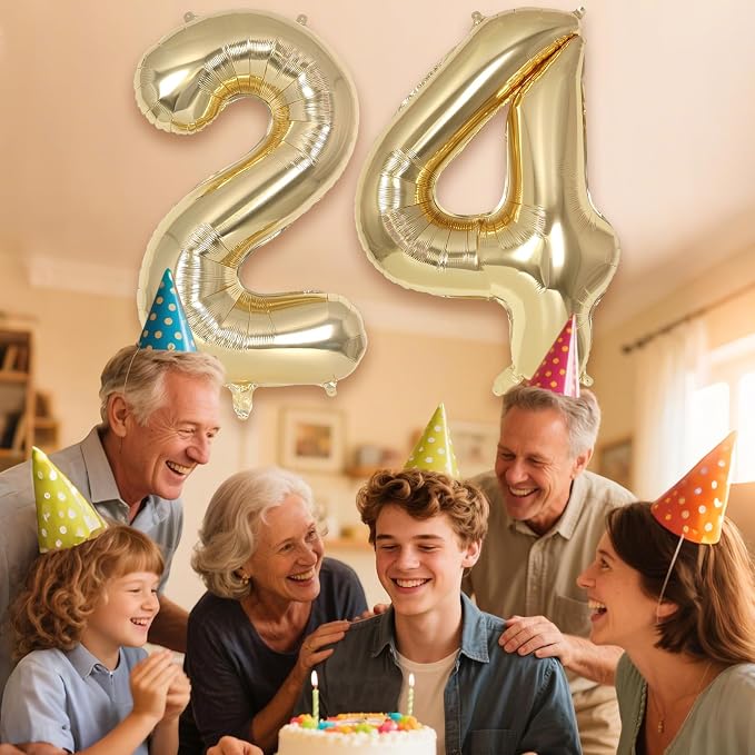 Champagne Gold Large Number 24 Balloon, 40 Inch Light Gold Foil Helium Number - Image 6