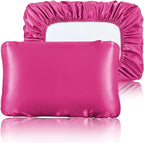 SiinvdaBZX Hot Pink Satin Pillowcase Standard/Queen Size Set of 2, Silky Travel Elastic Band Satin Pillow Case for Hair and Skin, Soft Portable & Fit for Various Pillow