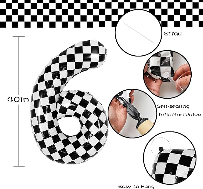 40 Inch Checkered Number Balloon - Image 2