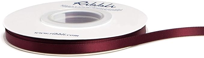 Ribbli Double Faced Burgundy Satin Ribbon, 1/4” x Continuous 25 Yards, Use by Ribbli