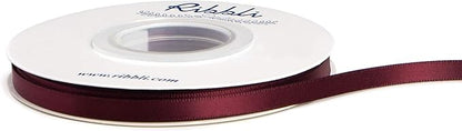 Ribbli Double Faced Burgundy Satin Ribbon, 1/4” x Continuous 25 Yards, Use by Ribbli