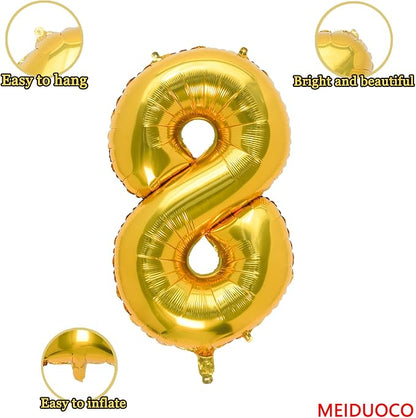 32 Inch Gold Number 8 Balloons Foil Ballon Digital Birthday Party Decoration - Image 2
