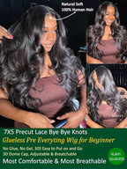 KLAIYI Body Wave Bye Bye Knots Glueless Wig 7x5 Pre Cut Lace Front Wigs Human Hair Wear and Go Wigs for Beginners Pre Bleached Pre Plucked Pre Everything 3S Easy to Ready to Wear Loose Wave Wig 14Inch
