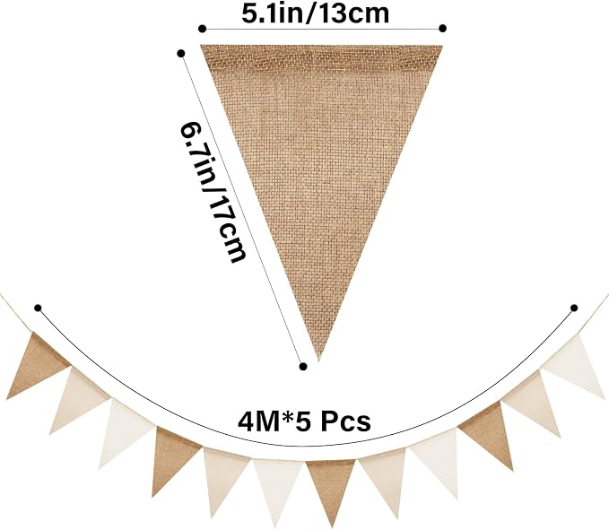 G2PLUS Pre-Strung Burlap Pennant Banner, 65Ft Brown and Beige Triangle Flag - Image 2