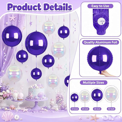 Biapian 12 Pcs Purple and Iridescent Round Balloons Foil, Large Purple Bubble - Image 3