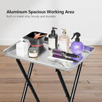 OmySalon Salon Tray on Wheels Folding Color Trays for Salon, Aluminium Tattoo Tray Rolling Trolley Cart Mobile Hair Cart for Cosmetology Stylist Hairdresser, Beauty Spa Service Storage Station