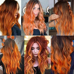 Orange Hair Extensions Clip in for Kids Girls, 10 Pieces 22 Inch, Colored Heat Resistant Synthetic Hairpiece, Long Straight Streak Extension Clips Ins