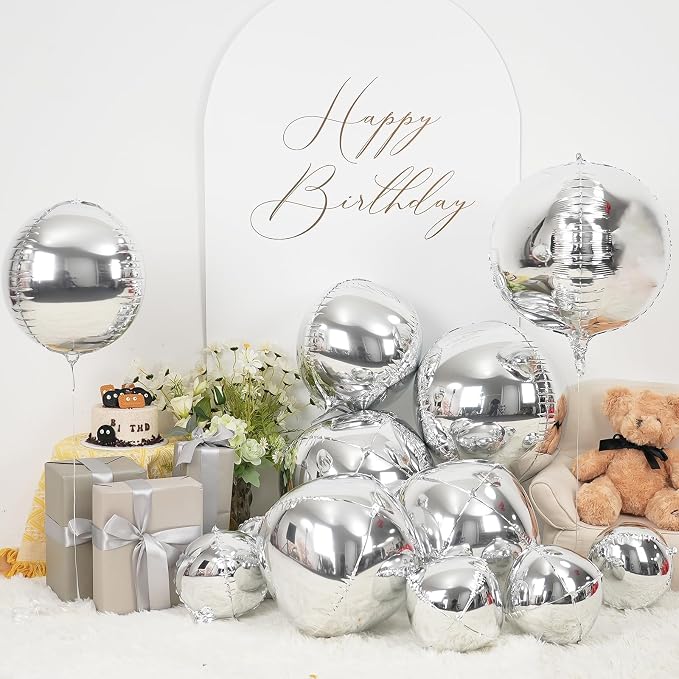 12Pcs Silver Round Foil Balloons, Metallic Silver Foil Balloon - Image 3