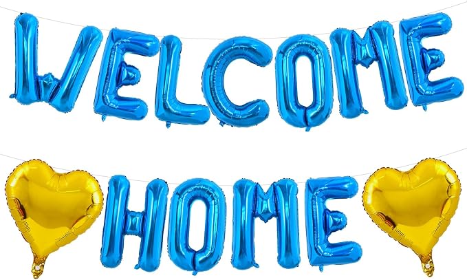 TONIFUL 16 Inch Blue WELCOME HOME Foil Letter Balloons Banner Decorations | by TONIFUL