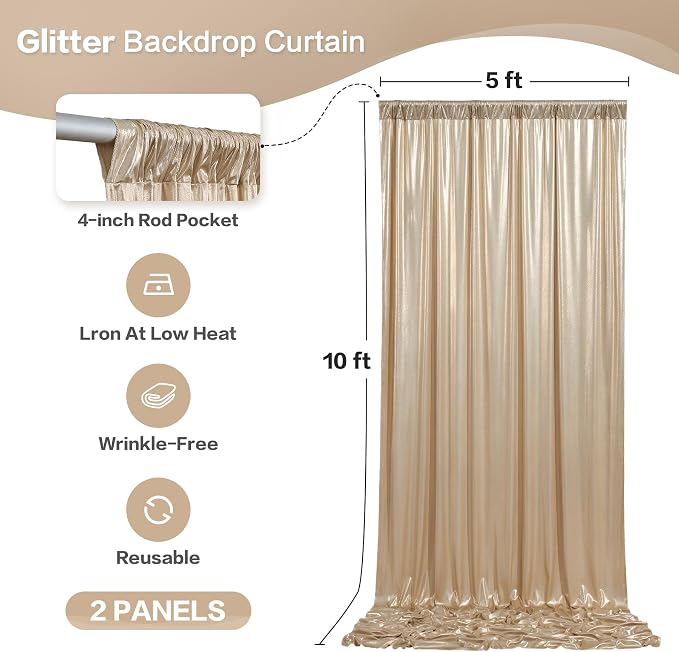 gogoparti 10x10FT Champagne Gold Sequin Backdrop Curtain - Image 6
